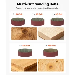 VEVOR 7A Belt Sander 3" x 21" Woodworking Belt Sander 6 Speeds 630-1200 FPM, 2-in-1 Handheld & Benchtop Sanding Machine with 2 Dust Bags, 10PCS Sanding Belts & 2 Clamps for Woodworking Projects