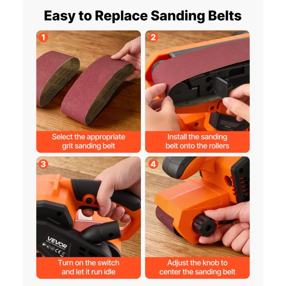 VEVOR 7A Belt Sander 3" x 21" Woodworking Belt Sander 6 Speeds 630-1200 FPM, 2-in-1 Handheld & Benchtop Sanding Machine with 2 Dust Bags, 10PCS Sanding Belts & 2 Clamps for Woodworking Projects