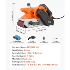 VEVOR 11.5A Belt Sander 4" x 24" Woodworking Belt Sander 6 Variable Speeds, 900-1550 FPM Sanding Machine with 10PCS Sanding Belts, 2 Dust Bags & 2-in-1 Vacuum Adapter for Woodworking Projects