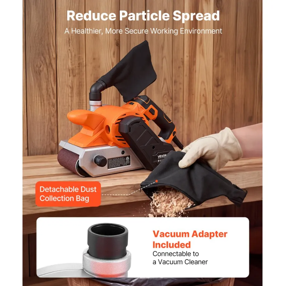 VEVOR 11.5A Belt Sander 4" x 24" Woodworking Belt Sander 6 Variable Speeds, 900-1550 FPM Sanding Machine with 10PCS Sanding Belts, 2 Dust Bags & 2-in-1 Vacuum Adapter for Woodworking Projects