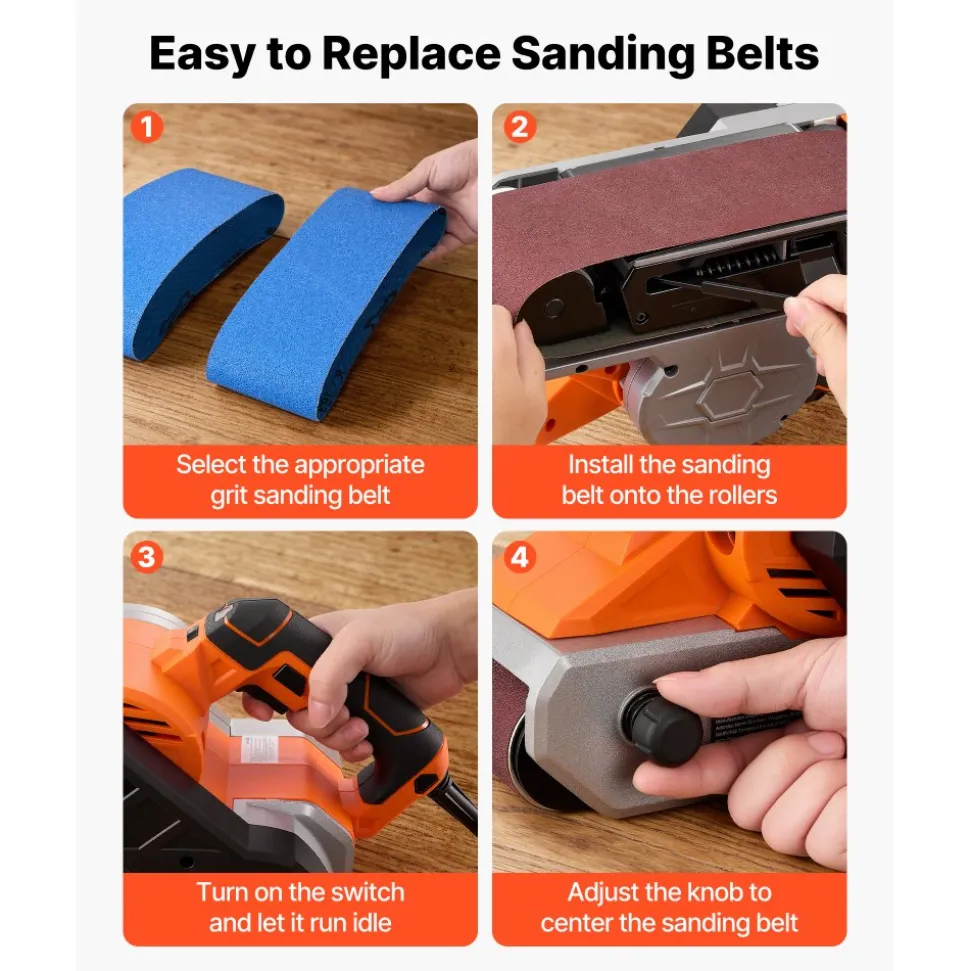 VEVOR 11.5A Belt Sander 4" x 24" Woodworking Belt Sander 6 Variable Speeds, 900-1550 FPM Sanding Machine with 10PCS Sanding Belts, 2 Dust Bags & 2-in-1 Vacuum Adapter for Woodworking Projects