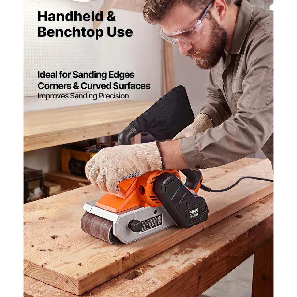 VEVOR 11.5A Belt Sander 4" x 24" Woodworking Belt Sander 6 Variable Speeds, 900-1550 FPM Sanding Machine with 10PCS Sanding Belts, 2 Dust Bags & 2-in-1 Vacuum Adapter for Woodworking Projects