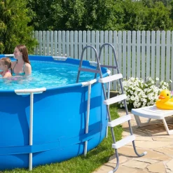 VEVOR Above Ground Pool Ladder, 4-Step Steel A-Frame Swimming Pool Stairs for 48 in High Wall, 300 lbs Capacity Entry/Exit Steps with Secure Non-Slip Sturdy Wide Step, Easy Setup, Gray & White