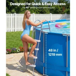 VEVOR Above Ground Pool Ladder, 4-Step Steel A-Frame Swimming Pool Stairs for 48 in High Wall, 300 lbs Capacity Entry/Exit Steps with Secure Non-Slip Sturdy Wide Step, Easy Setup, Gray & White