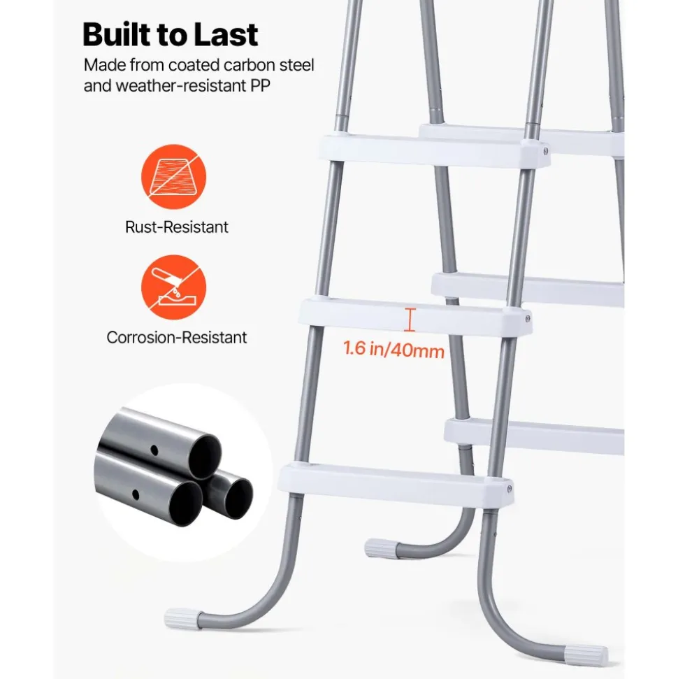 VEVOR Above Ground Pool Ladder, 3-Step Steel A-Frame Swimming Pool Stairs for 42 in High Wall, 300 lbs Capacity Entry/Exit Steps with Secure Non-Slip Sturdy Wide Step, Easy Setup, Gray & White