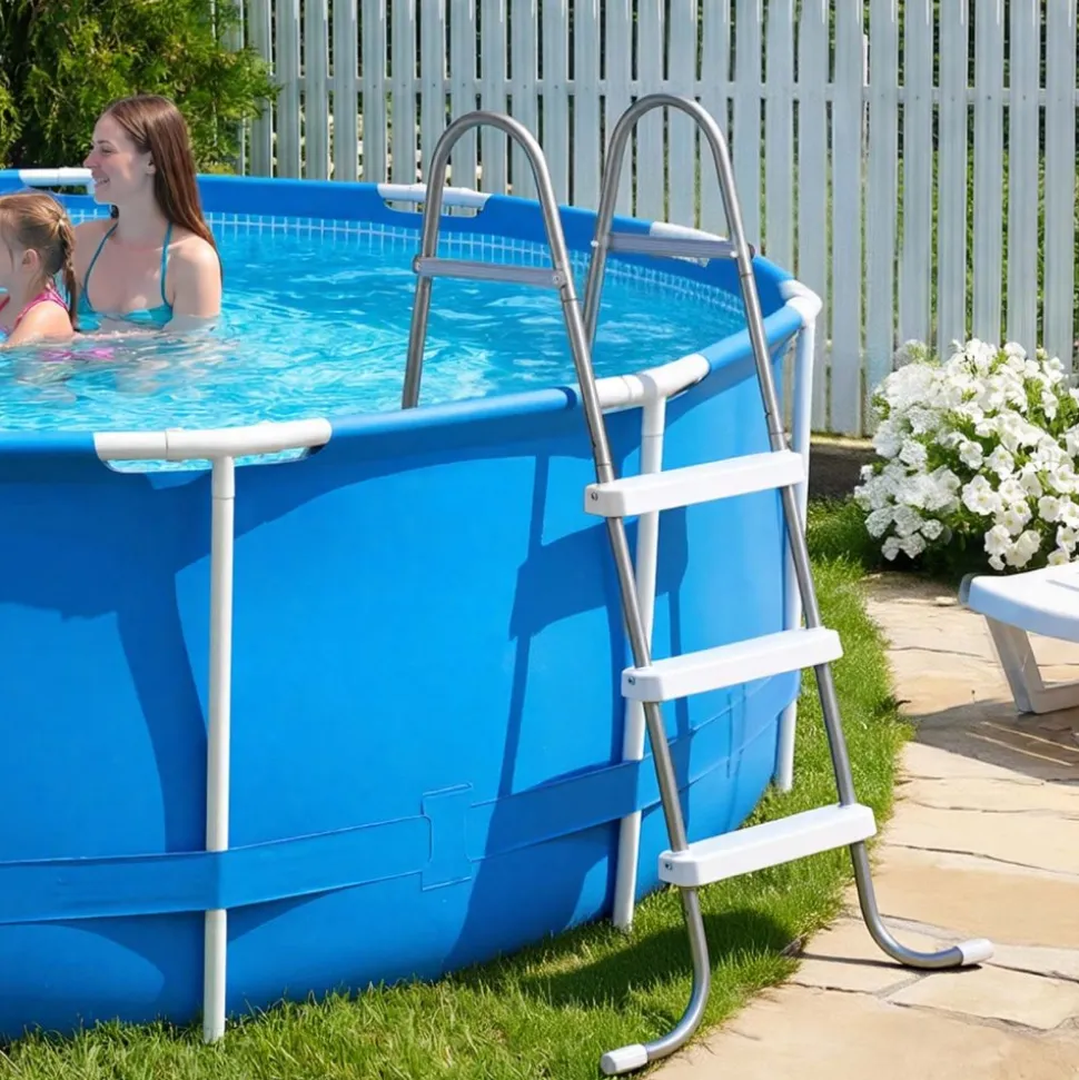 VEVOR Above Ground Pool Ladder, 3-Step Steel A-Frame Swimming Pool Stairs for 42 in High Wall, 300 lbs Capacity Entry/Exit Steps with Secure Non-Slip Sturdy Wide Step, Easy Setup, Gray & White