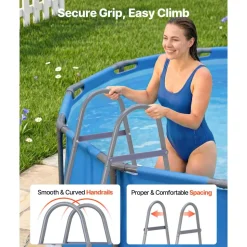 VEVOR Above Ground Pool Ladder, 3-Step Steel A-Frame Swimming Pool Stairs for 42 in High Wall, 300 lbs Capacity Entry/Exit Steps with Secure Non-Slip Sturdy Wide Step, Easy Setup, Gray & White