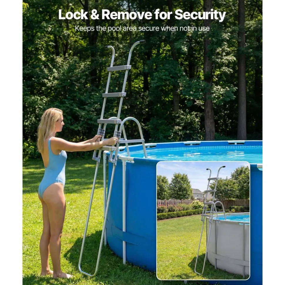 VEVOR Above Ground Pool Ladder, 4-Step Steel A-Frame Swimming Pool Stairs for 52 in High Wall, 300 lbs Capacity Entry/Exit Steps with Secure Non-Slip Sturdy Wide Step, Easy Setup Outdoor, Gray