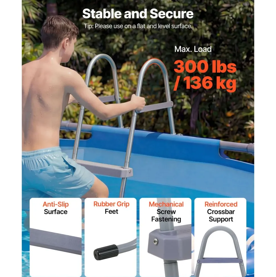 VEVOR Above Ground Pool Ladder, 4-Step Steel A-Frame Swimming Pool Stairs for 52 in High Wall, 300 lbs Capacity Entry/Exit Steps with Secure Non-Slip Sturdy Wide Step, Easy Setup Outdoor, Gray