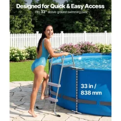 VEVOR Above Ground Pool Ladder, 2-Step Steel A-Frame Swimming Pool Stairs for 33 in High Wall, 300 lbs Capacity Entry/Exit Steps with Secure Non-Slip Sturdy Wide Step, Easy Setup Outdoor, Gray