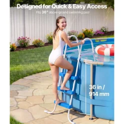 VEVOR Above Ground Pool Ladder, 3-Step Steel A-Frame Swimming Pool Stairs for 36 in High Wall, 300 lbs Capacity Entry/Exit Steps with Secure Non-Slip Sturdy Wide Step, Easy Setup, White & Blue