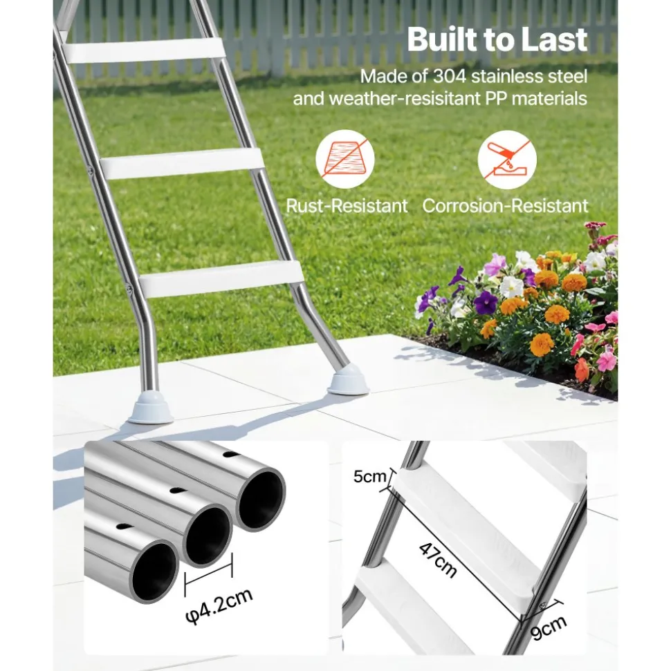 VEVOR Above Ground Pool Ladder, Stainless Steel A-Frame Swimming Pool Stairs for 49.2 in High Wall, 330 lbs Capacity Heavy Duty Entry/Exit Steps with Secure Non-Slip 4 Steps and Platform, Silver