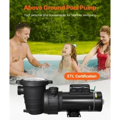 VEVOR Above Ground Pool Pump, 2HP/0.44HP, Dual Speed Swimming Pool Pump, High 118 GPM 56 ft Lift, Low 57 GPM 14 ft Lift, 110V 3450 RPM with Strainer Basket, 122°F Max Water Temp, for Hot Tubs Spas