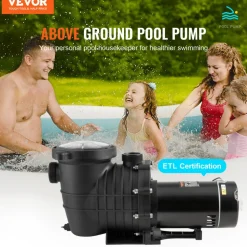 VEVOR Above Ground Pool Pump, 1HP, 80 GPM Max. Flow Single Speed Swimming Pool Pump, 110V/240V 3450RPM 34.4ft Max. Head Pool Pump with Filter Basket, for Above Ground Pools Hot Tubs Spas
