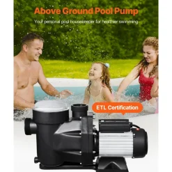 VEVOR Above Ground Pool Pump, 1.5HP, 122 GPM Max Flow Single Speed Swimming Pool Pump, 220V 3450 RPM 55 ft Max Head Lift with PP Shell Strainer Basket, 122°F Max Water Temp, for Hot Tubs Spas, No Plug