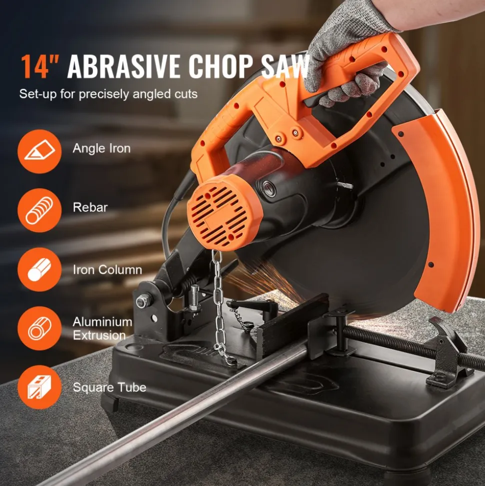 VEVOR Abrasive Chop Saw, 14"/355mm Blade Diameter Cut Off Saw, 2300W 3600RPM Steel Cutting Machine, 0-45° Adjustable Angle Miter Saw for Cutting Metal Cutting Chop Saw for Steel/Rebar/Iron/Aluminum