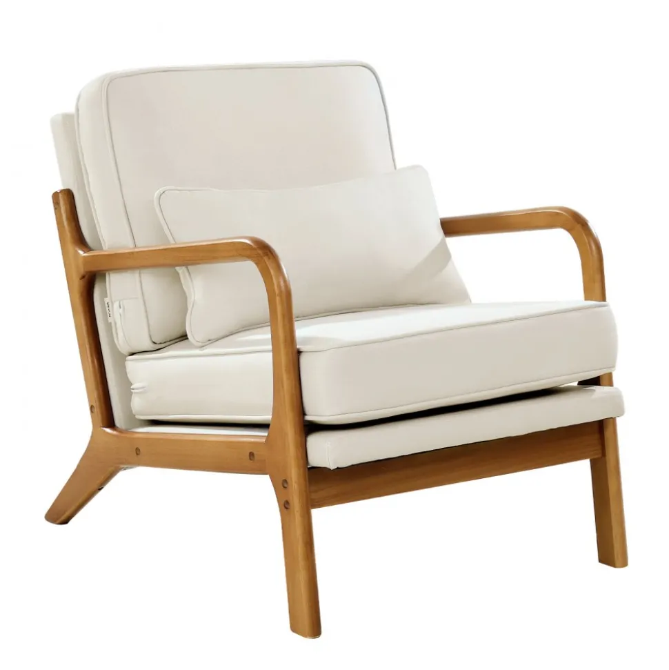 VEVOR Accent Chair, Mid Century Modern Armchair with Solid Wood Frame and Non-Slip Legs, Upholstered Leisure Chair with Linen Fabric and 5.7 in Thickened Cushion, for Living Room, Bedroom, Office