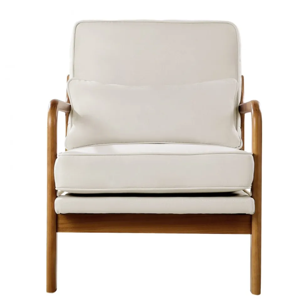 VEVOR Accent Chair, Mid Century Modern Armchair with Solid Wood Frame and Non-Slip Legs, Upholstered Leisure Chair with Linen Fabric and 5.7 in Thickened Cushion, for Living Room, Bedroom, Office
