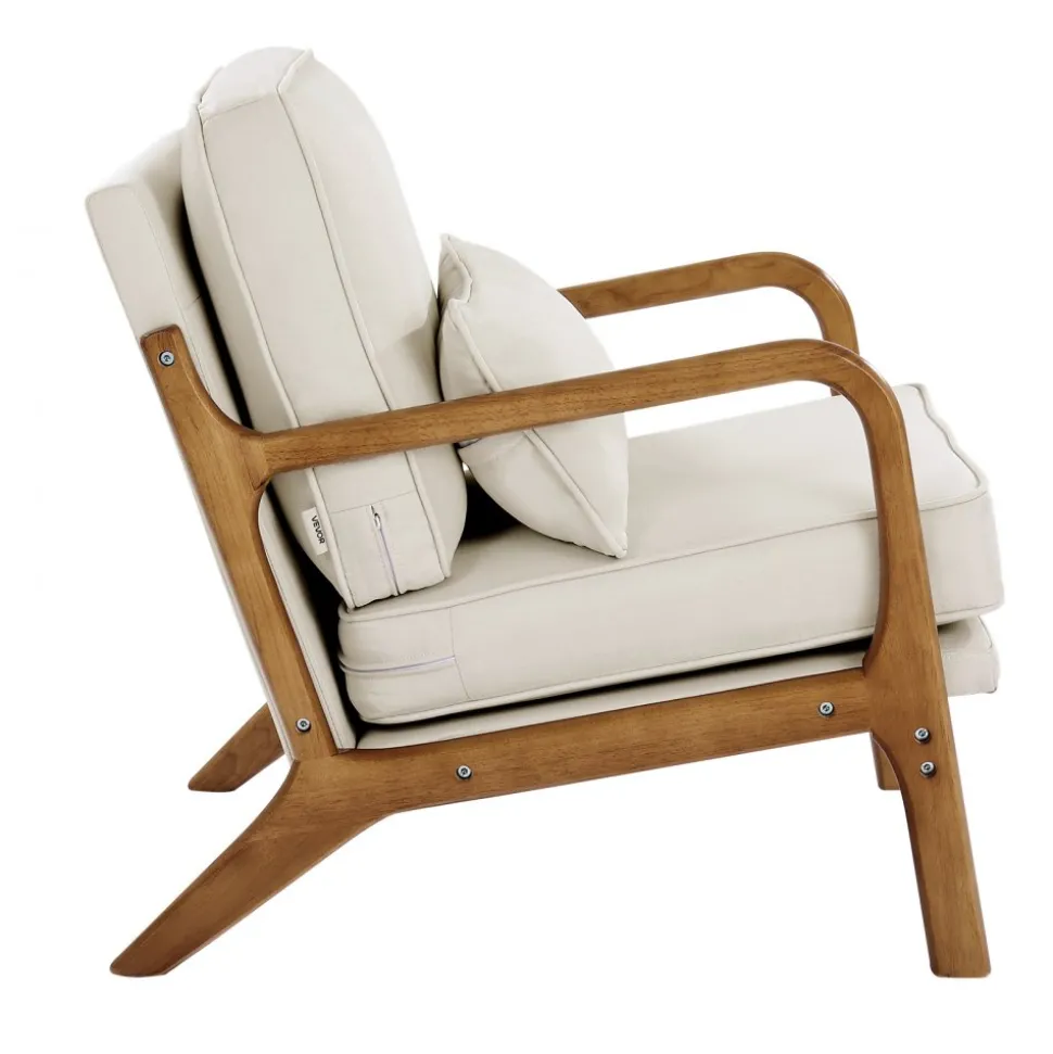 VEVOR Accent Chair, Mid Century Modern Armchair with Solid Wood Frame and Non-Slip Legs, Upholstered Leisure Chair with Linen Fabric and 5.7 in Thickened Cushion, for Living Room, Bedroom, Office