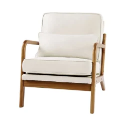 VEVOR Accent Chair, Mid Century Modern Armchair with Solid Wood Frame and Non-Slip Legs, Upholstered Leisure Chair with Linen Fabric and 5.7 in Thickened Cushion, for Living Room, Bedroom, Office