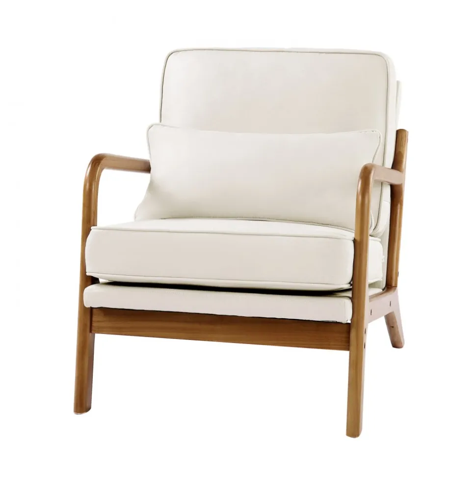 VEVOR Accent Chair, Mid Century Modern Armchair with Solid Wood Frame and Non-Slip Legs, Upholstered Leisure Chair with Linen Fabric and 5.7 in Thickened Cushion, for Living Room, Bedroom, Office