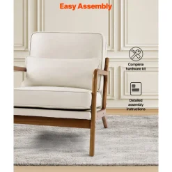 VEVOR Accent Chair, Mid Century Modern Armchair with Solid Wood Frame and Non-Slip Legs, Upholstered Leisure Chair with Linen Fabric and 5.7 in Thickened Cushion, for Living Room, Bedroom, Office
