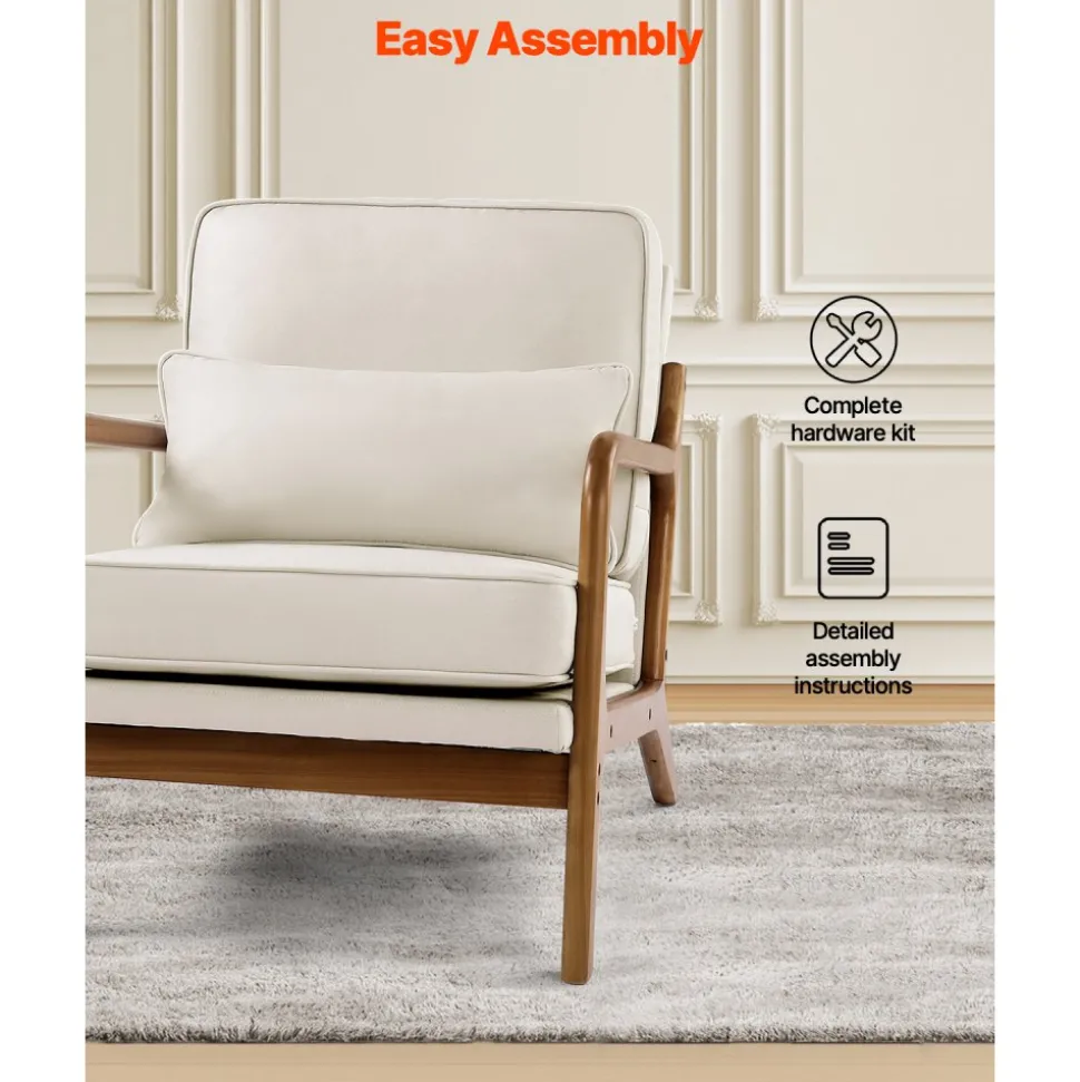 VEVOR Accent Chair, Mid Century Modern Armchair with Solid Wood Frame and Non-Slip Legs, Upholstered Leisure Chair with Linen Fabric and 5.7 in Thickened Cushion, for Living Room, Bedroom, Office