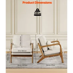 VEVOR Accent Chair, Mid Century Modern Armchair with Solid Wood Frame and Non-Slip Legs, Upholstered Leisure Chair with Linen Fabric and 5.7 in Thickened Cushion, for Living Room, Bedroom, Office