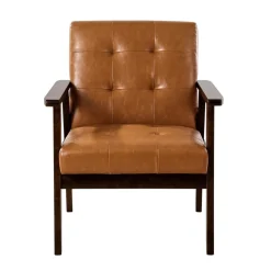 VEVOR Accent Chair, Mid Century Modern Armchair with Solid Wood Frame and Non-Slip Legs, Upholstered Leisure Chair with PU Leather and Soft Cushion, for Living Room, Bedroom, Office