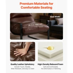 VEVOR Accent Chair, Modern PU Leather Armchair, Cozy Upholstered Chair, with Soft Foam Cushioning, Sturdy Metal Frame, and Detachable Cushion, for Living Room, Bedroom, Reading Room, Office, Brown