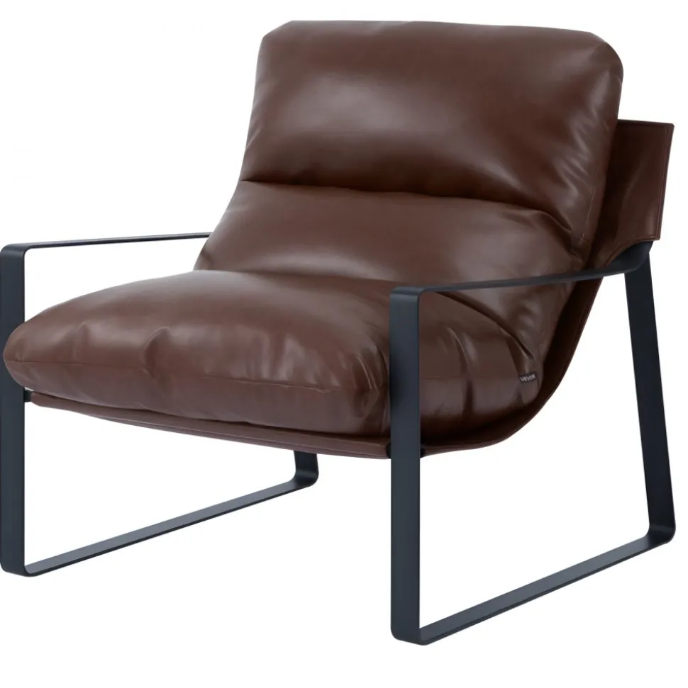 VEVOR Accent Chair, Modern PU Leather Armchair, Cozy Upholstered Chair, with Soft Foam Cushioning, Sturdy Metal Frame, and Detachable Cushion, for Living Room, Bedroom, Reading Room, Office, Brown