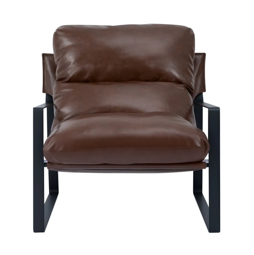 VEVOR Accent Chair, Modern PU Leather Armchair, Cozy Upholstered Chair, with Soft Foam Cushioning, Sturdy Metal Frame, and Detachable Cushion, for Living Room, Bedroom, Reading Room, Office, Brown