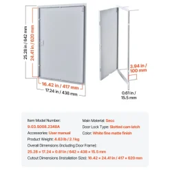 VEVOR Access Panel for Drywall, 25.3 x 17.2 in Galvanized Steel Access Door, Easy Install Hinged Service Panel with Screwdriver Latch, for Ceiling Plumbing Electrical, 16.4 x 24.4 in Cutout Size White