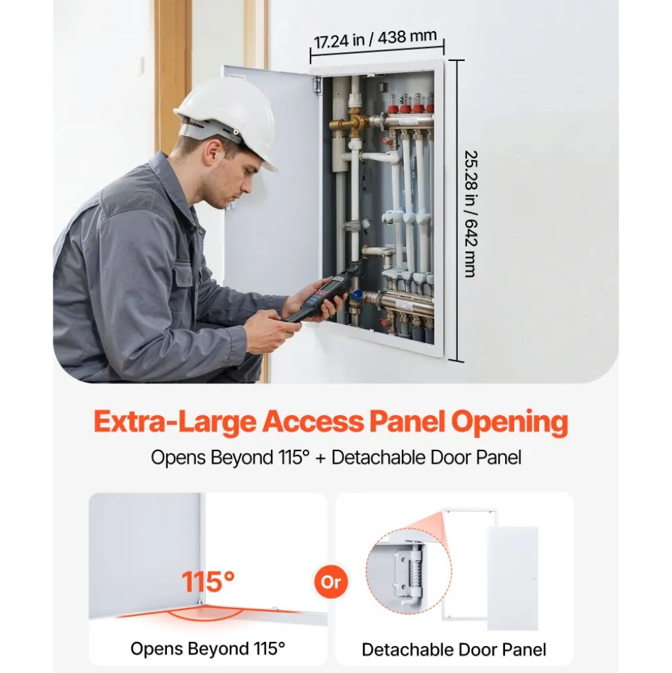 VEVOR Access Panel for Drywall, 25.3 x 17.2 in Galvanized Steel Access Door, Easy Install Hinged Service Panel with Screwdriver Latch, for Ceiling Plumbing Electrical, 16.4 x 24.4 in Cutout Size White