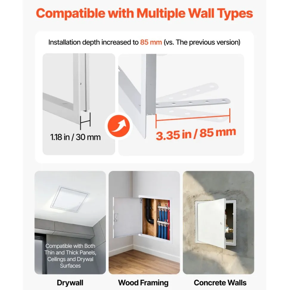 VEVOR Access Panel for Drywall, 13.3 x 13.3 in Galvanized Steel Access Door, Easy Install Hinged Service Panel with Screwdriver Latch, for Ceiling Plumbing Electrical, 12.4 x 12.4 in Cutout Size White