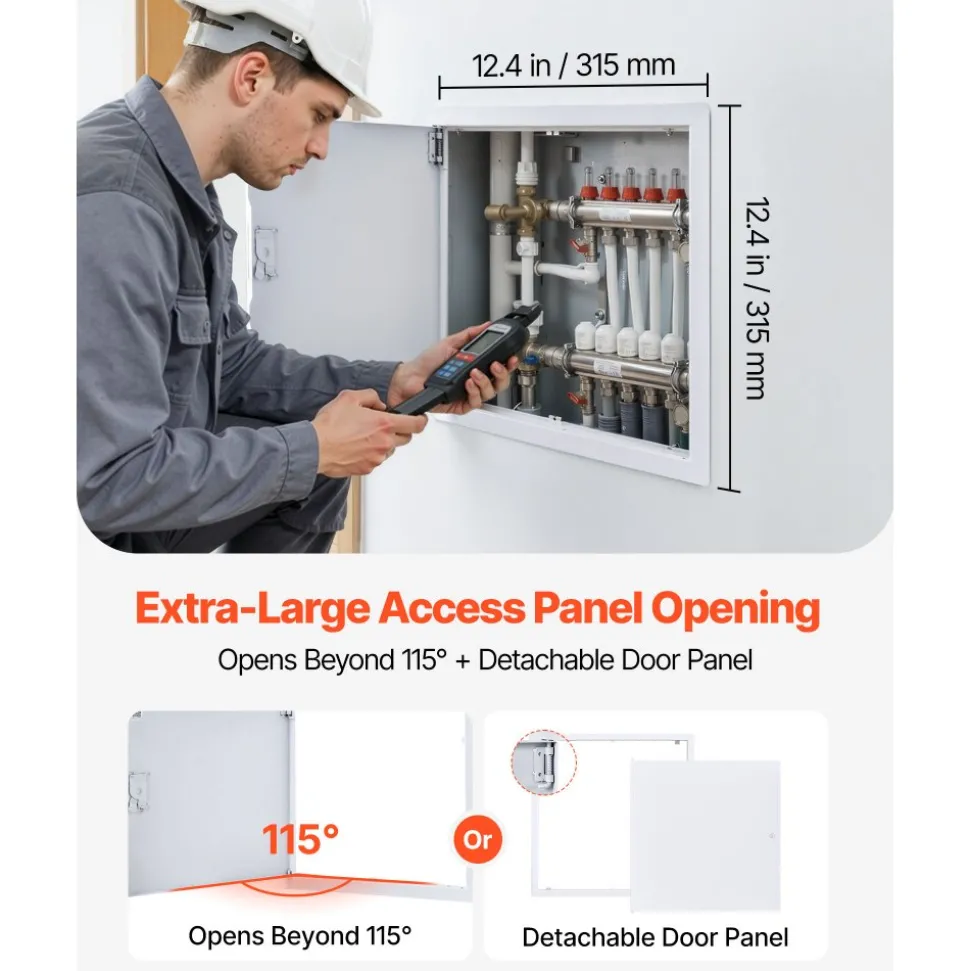 VEVOR Access Panel for Drywall, 13.3 x 13.3 in Galvanized Steel Access Door, Easy Install Hinged Service Panel with Screwdriver Latch, for Ceiling Plumbing Electrical, 12.4 x 12.4 in Cutout Size White