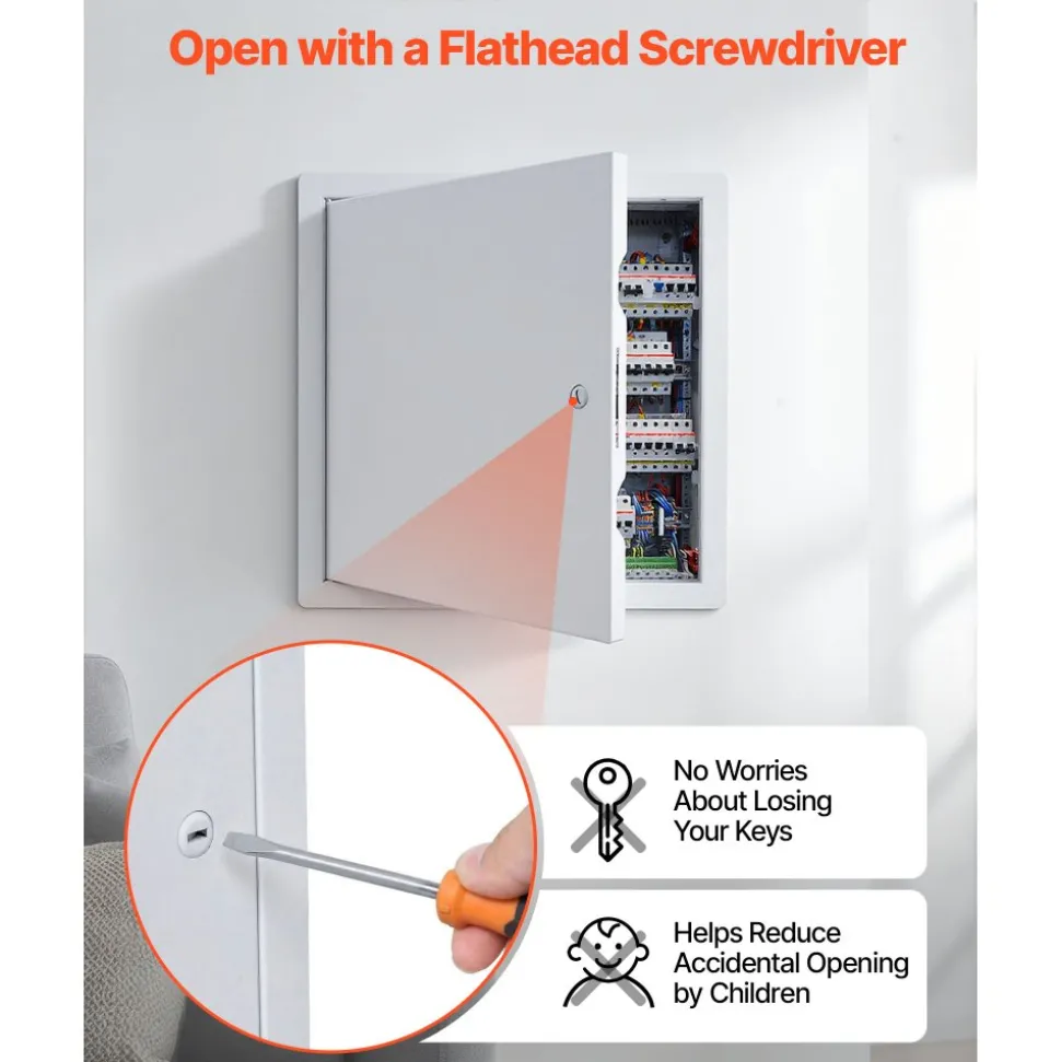 VEVOR Access Panel for Drywall, 13.3 x 13.3 in Galvanized Steel Access Door, Easy Install Hinged Service Panel with Screwdriver Latch, for Ceiling Plumbing Electrical, 12.4 x 12.4 in Cutout Size White