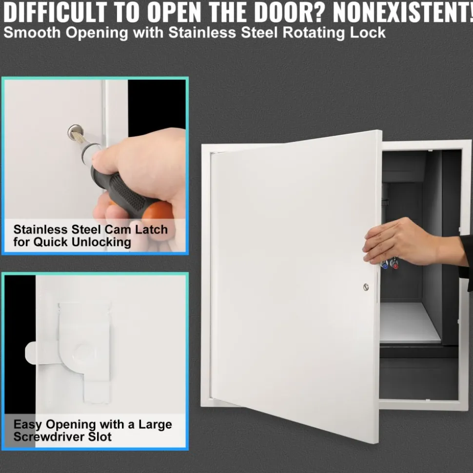 VEVOR Access Panel for Drywall & Ceiling, 16 x 16 Inch Plumbing Access Panels, Reinforced Access Door, Heavy-Duty Steel Wall Hole Cover, Easy Install Removable Hinged Panel for Wiring & Cables, Silver