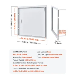 VEVOR Access Panel for Drywall, 15.2 x 15.2 in Galvanized Steel Access Door, Easy Install Hinged Service Panel with Screwdriver Latch, for Ceiling Plumbing Electrical, 14.4 x 14.4 in Cutout Size White