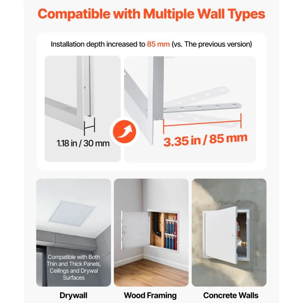 VEVOR Access Panel for Drywall, 15.2 x 15.2 in Galvanized Steel Access Door, Easy Install Hinged Service Panel with Screwdriver Latch, for Ceiling Plumbing Electrical, 14.4 x 14.4 in Cutout Size White