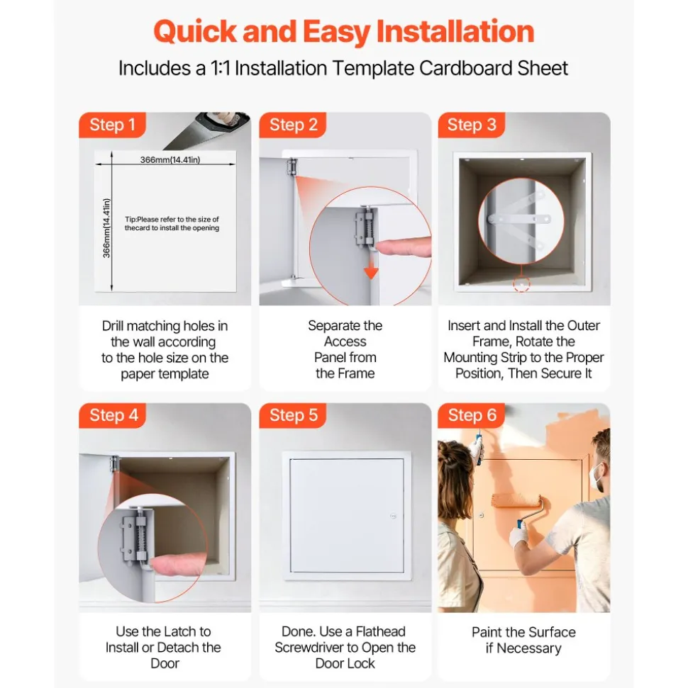 VEVOR Access Panel for Drywall, 15.2 x 15.2 in Galvanized Steel Access Door, Easy Install Hinged Service Panel with Screwdriver Latch, for Ceiling Plumbing Electrical, 14.4 x 14.4 in Cutout Size White