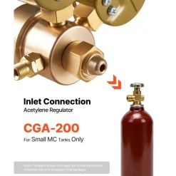 VEVOR Acetylene Regulator, Precise Acetylene Regulator, 0-400PSI Welding Gas Gauge with CGA-200 Inlet Connection & 9/16
