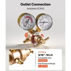 VEVOR Acetylene Regulator, Precise Acetylene Regulator, 0-400PSI Welding Gas Gauge with CGA-200 Inlet Connection & 9/16