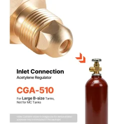 VEVOR Acetylene Regulator, Precise Acetylene Regulator, 0-500PSI Welding Gas Gauge with CGA-510 Inlet Connection & 9/16