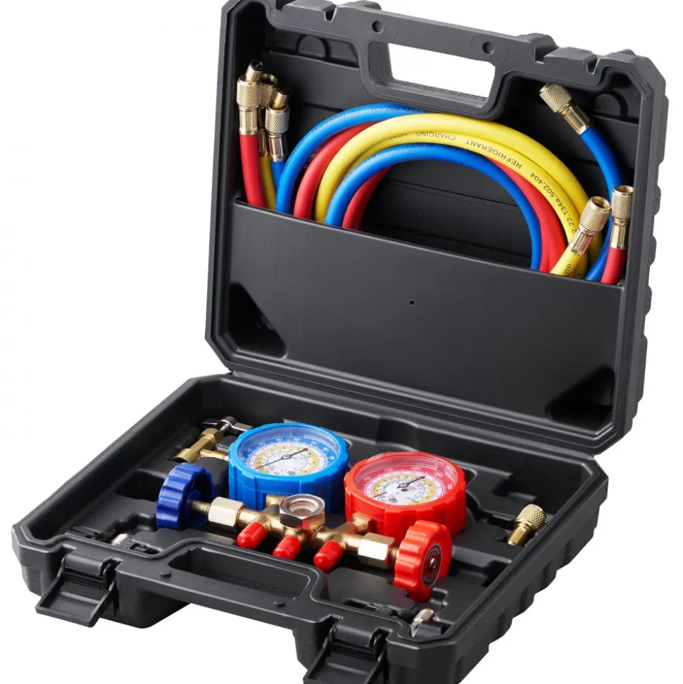 VEVOR AC Gauge Set - 3 Way AC Manifold Gauge Set for R134A R22 R12 R502 Refrigerant, Freon Gauges with 5ft Hoses, Couplers, Can Tap Works on Car Auto Freon Charging and Evacuation