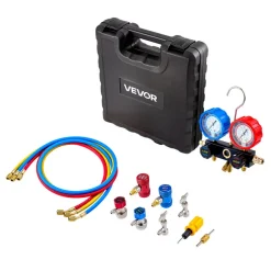 VEVOR AC Manifold Gauge Set for R134a R404A R1234yf R22 Refrigerant, 3 Way AC Gauge with 5 ft Hoses, Adapters, Quick Couplers, Can Taps for Automotive Air Conditioning Maintenance, Charging Evacuation