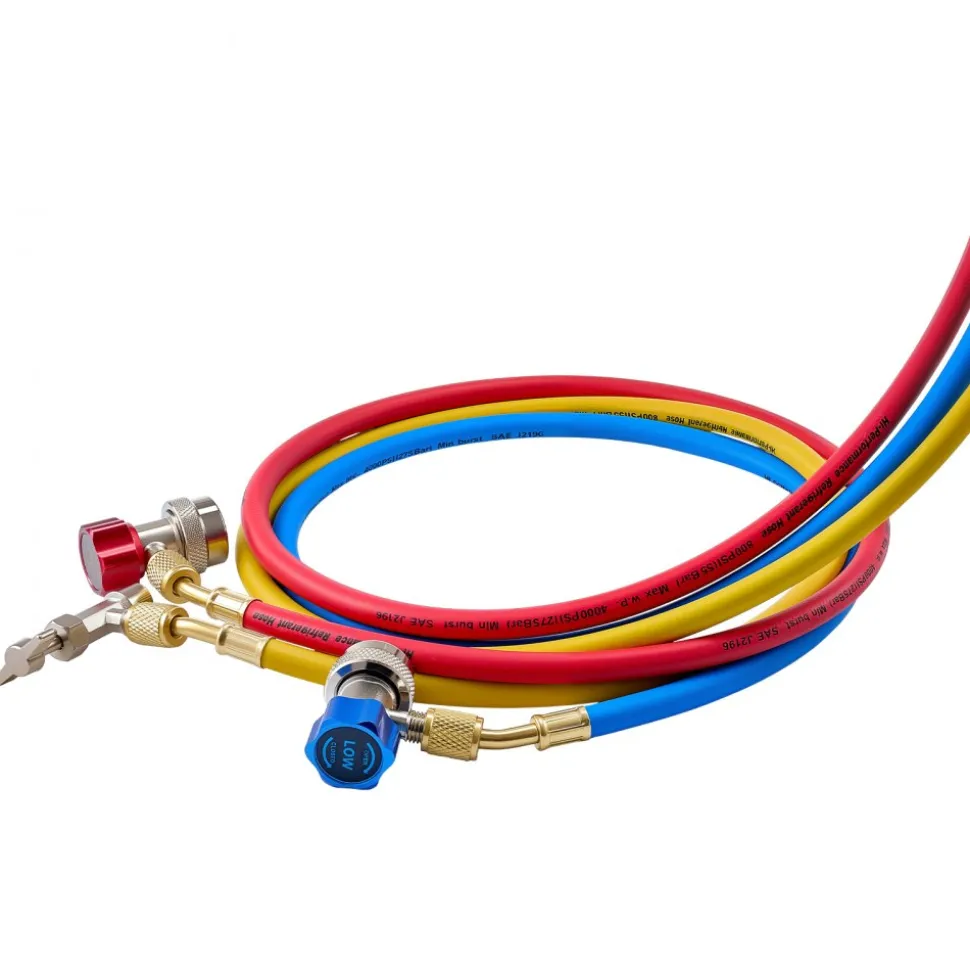 VEVOR AC Manifold Gauge Set for R134a R404A R1234yf R22 Refrigerant, 3 Way AC Gauge with 5 ft Hoses, Adapters, Quick Couplers, Can Taps for Automotive Air Conditioning Maintenance, Charging Evacuation