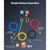 VEVOR AC Manifold Gauge Set for R134a R404A R1234yf R22 Refrigerant, 4 Way AC Gauge with 5 ft Hoses, Adapters, Quick Couplers, Can Taps for Automotive Air Conditioning Maintenance, Charging Evacuation