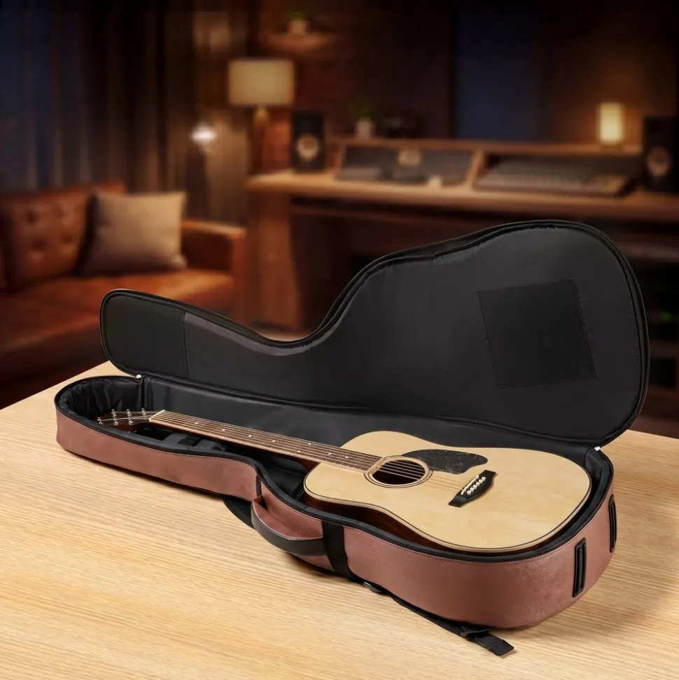 VEVOR Acoustic Guitar Bag , 47.1 Inch, Hard-Shell Protective Travel Carrying Case with Accessory Compartment, Foam Padding, Portable Handle, Shoulder Straps, for 41 Inch Acoustic Guitars, Brown