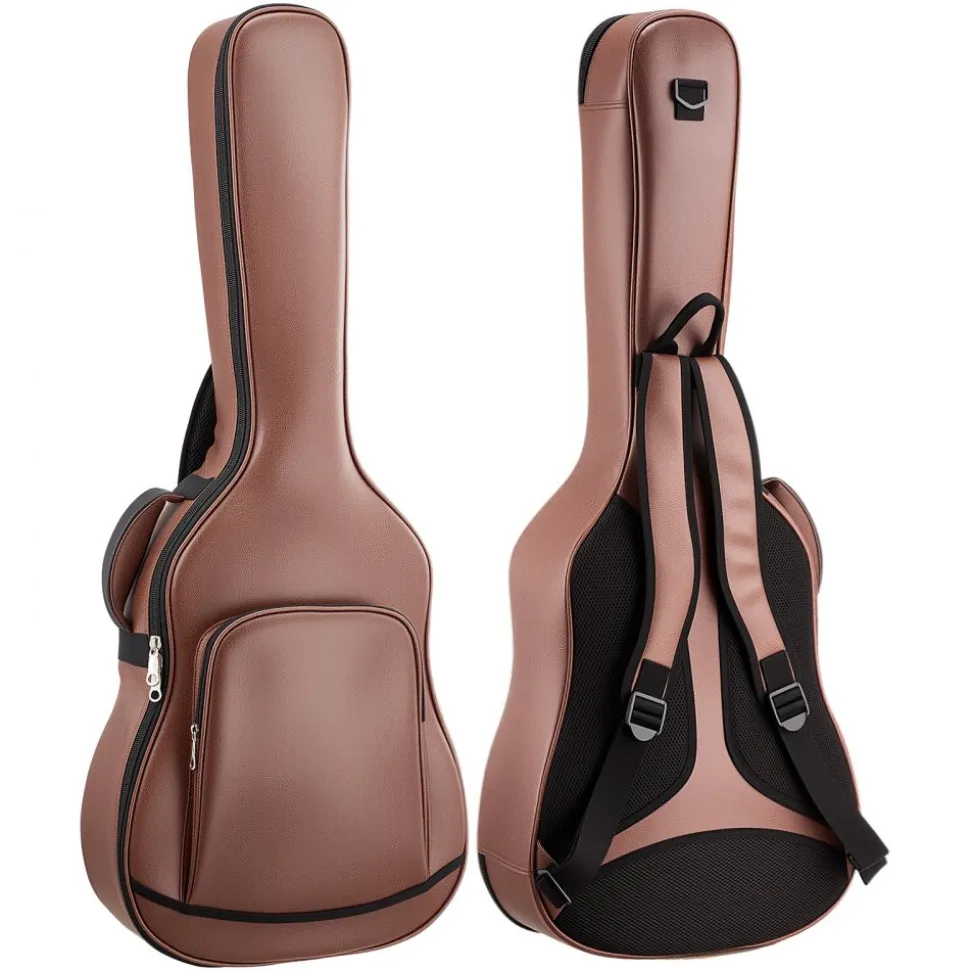 VEVOR Acoustic Guitar Bag , 47.1 Inch, Hard-Shell Protective Travel Carrying Case with Accessory Compartment, Foam Padding, Portable Handle, Shoulder Straps, for 41 Inch Acoustic Guitars, Brown